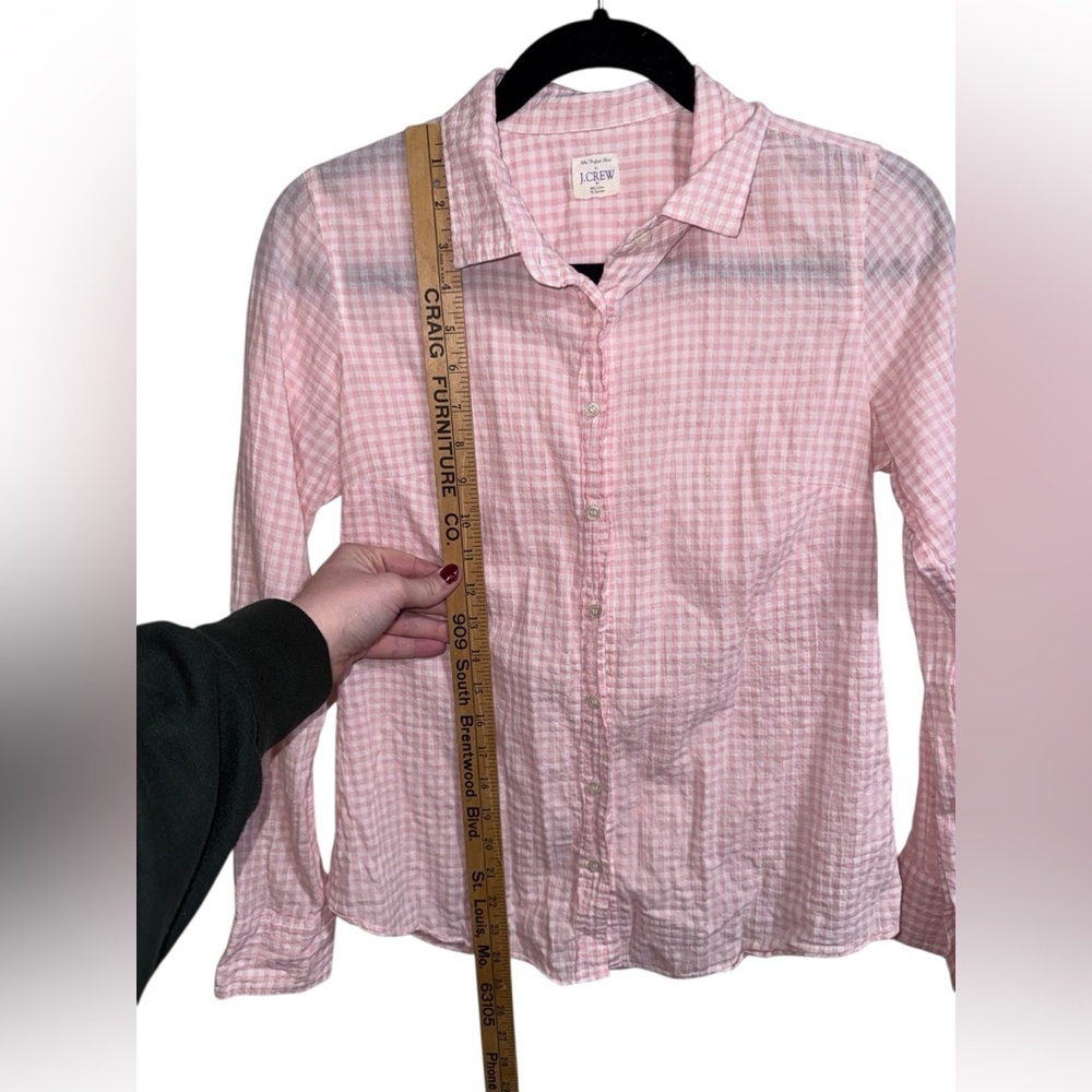 J.Crew The Perfect Shirt Pink Gingham Button Down Stretch Cotton 24” - Picture 3 of 8